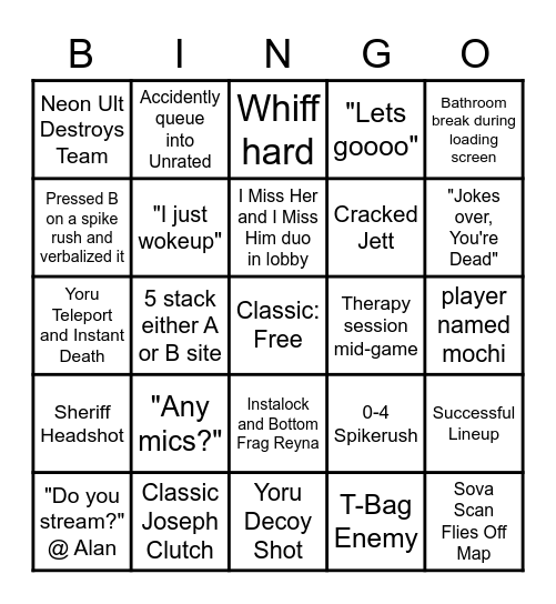 Valorant Bingo Card