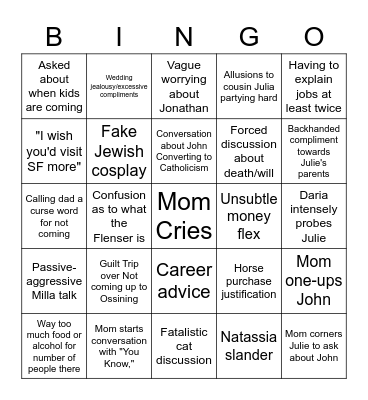 Dinner at Daria's Bingo Card