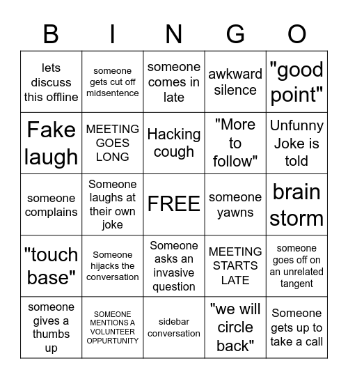 staff meeting bingo Card