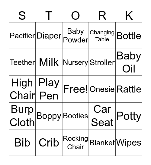 Stork Bingo Card