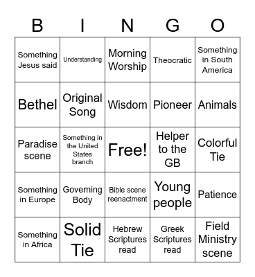Family Worship Bingo Card