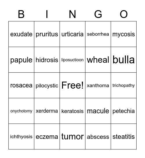 Integumentary System Bingo Card