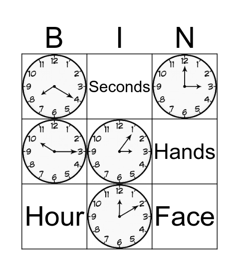 Clocks Bingo Card