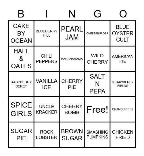 FOODIE Bingo Card