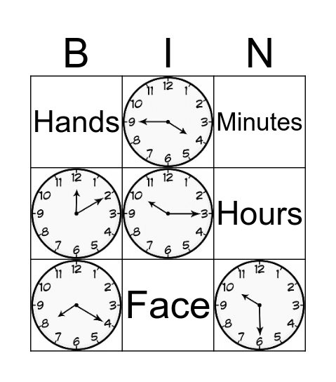 Clocks Bingo Card