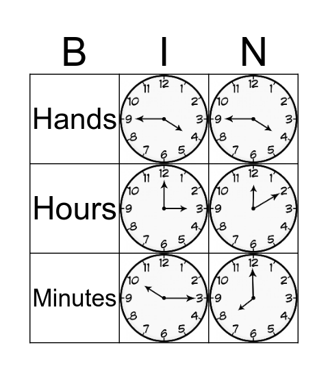 Clocks Bingo Card