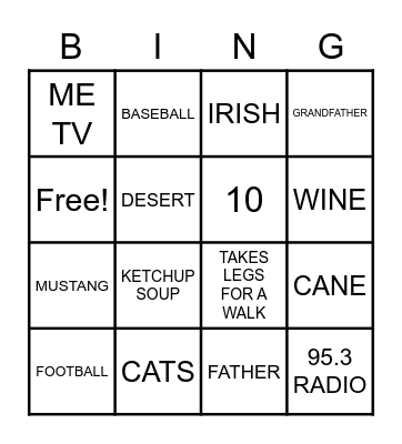 Danny Boy's 75th Birthday Bingo Card