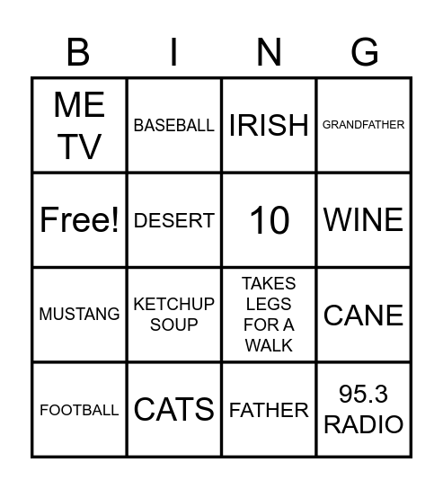 Danny Boy's 75th Birthday Bingo Card