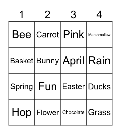 Easter Words Bingo Card