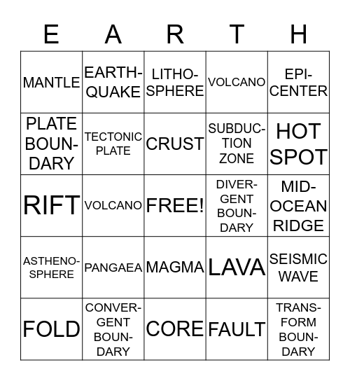 EARTH Bingo Card