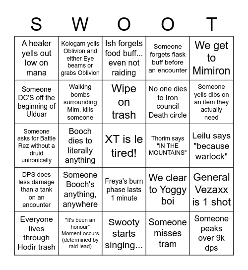 Swoot Bingo Card