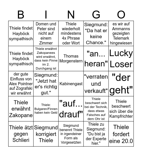 Das Thiele-Siegmund-Skisprung-Bingo Card