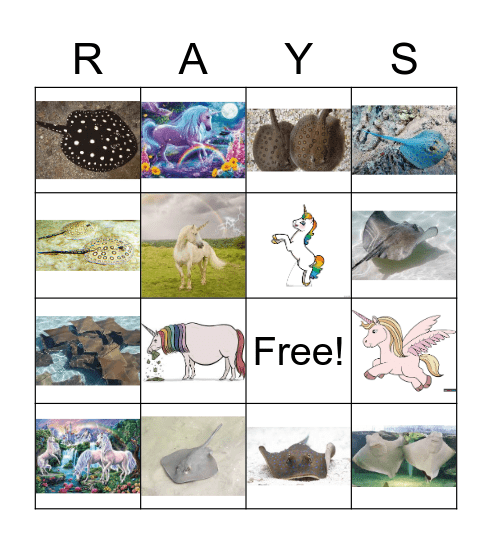 Unicorn Sting Ray Bingo Card