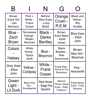 Colors Music Bingo Card