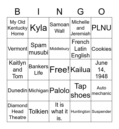 SNL  Bingo Card