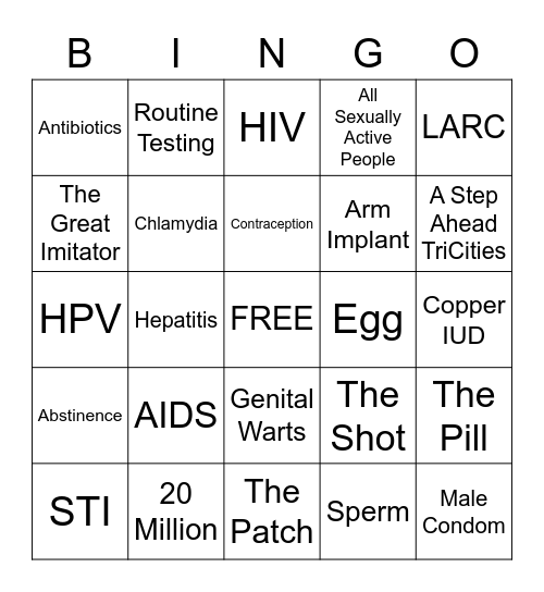 STI/ Birth Control Bingo Card