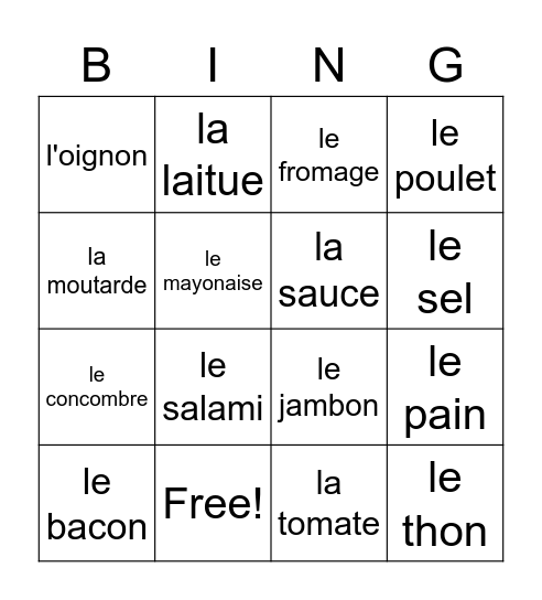 Le sandwich! Bingo Card