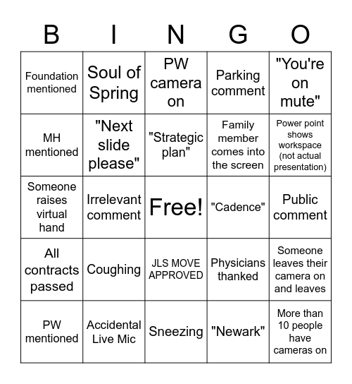 Meeting Bingo Card