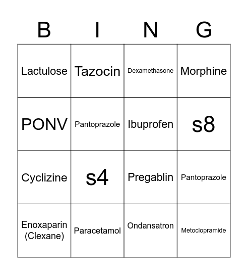 Common medications and pharmacological terms Bingo Card