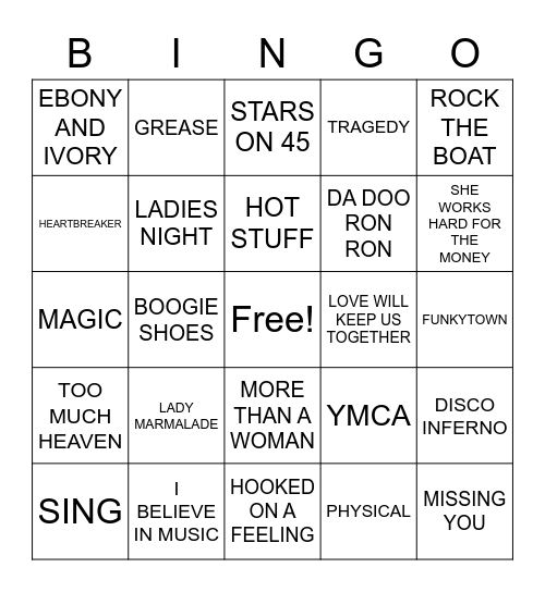 BEE GEE'S RADIO Bingo Card