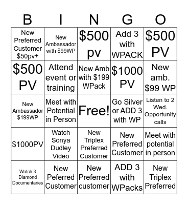 January Team Promotion Bingo Card