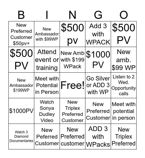 January Team Promotion Bingo Card