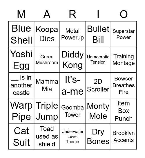 Mario Movie Bringo Bingo Card