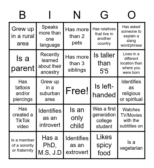 Team Bingo Card