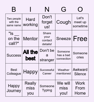 FAREWELL BINGO Card
