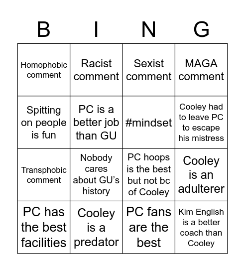 Providence Twitter Bingo Card