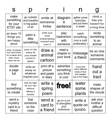 (: IT'S SPRINGTIME AGAIN :) Bingo Card