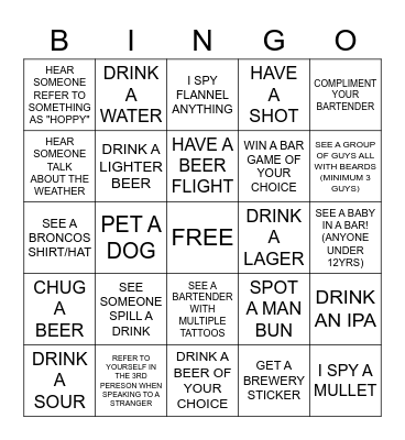 BAR HOP BINGO Card