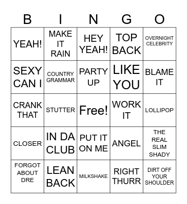 8/7- 2000's Hip Hop Bingo Card