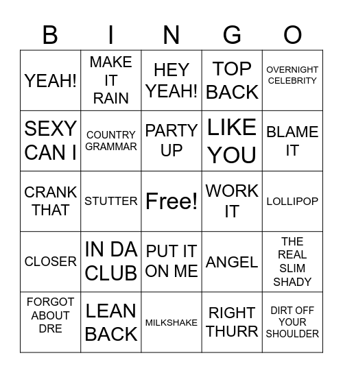 8/7- 2000's Hip Hop Bingo Card