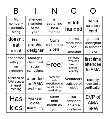 AMA DFW Bingo Card