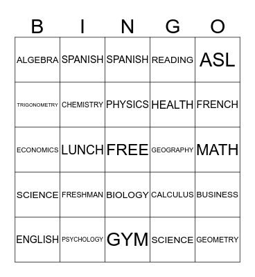 CLASSES Bingo Card