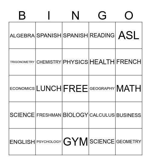 CLASSES Bingo Card