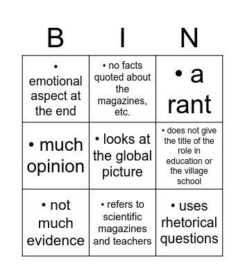 Strengths and Weaknesses Bingo Card