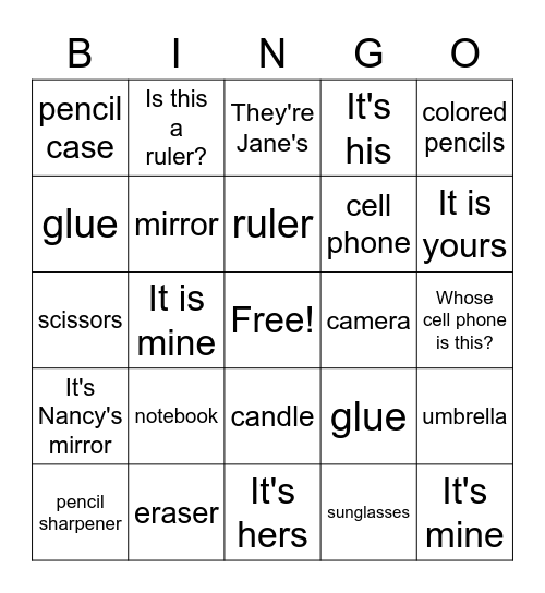 VT class Bingo Card