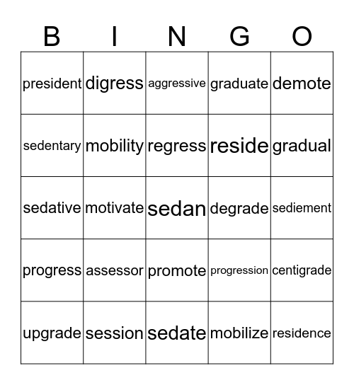 Word Study Bingo Card