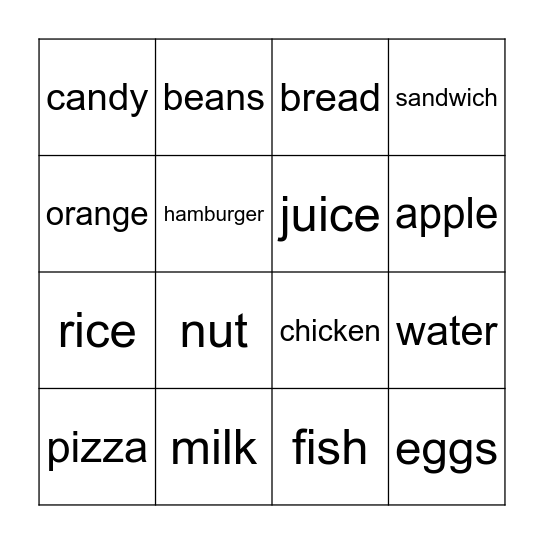 Lunch Bingo Card