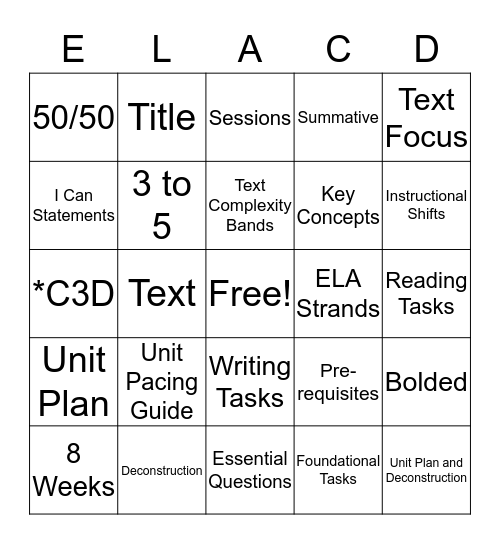 ELA C3D Bingo Card