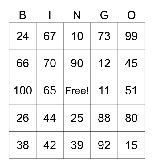 NUMEROS Bingo Card
