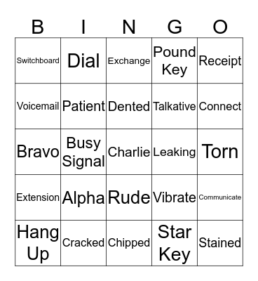 Customer Service, Banking & Telephone Bingo Card