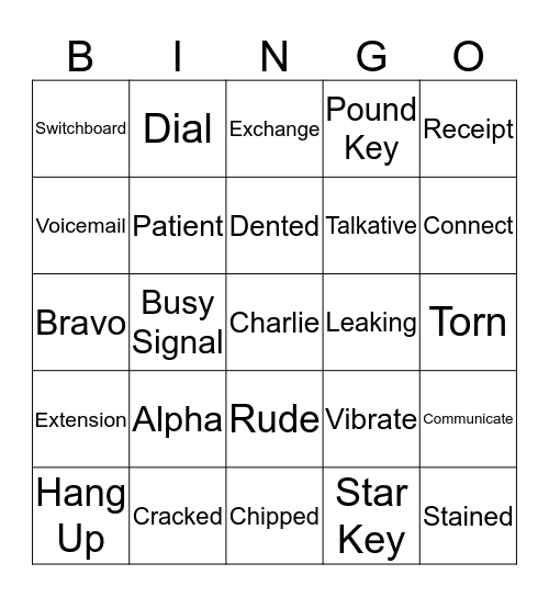 Customer Service, Banking & Telephone Bingo Card