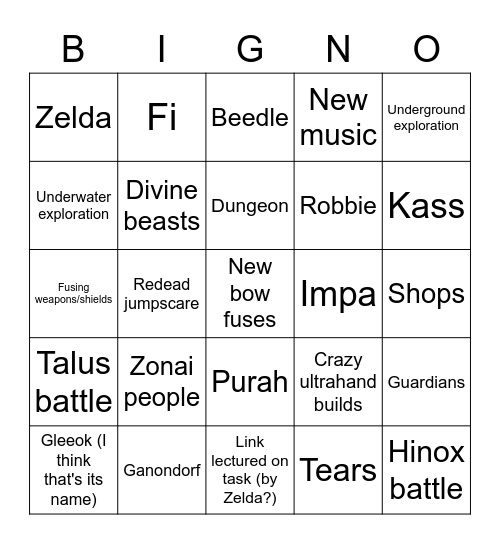 TotK Bingo Card