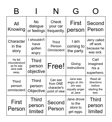 Point of View Bingo Card