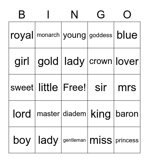 Prince Bingo Card