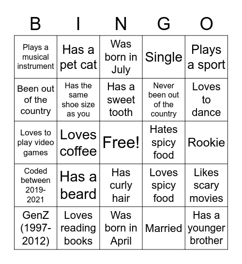 Team Charm Human Bingo Card