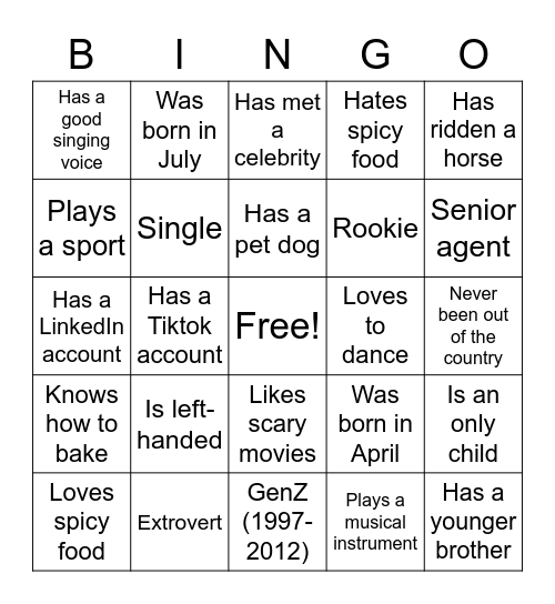Team Charm Human Bingo Card